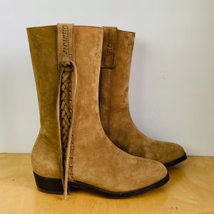 Vintage, Mexico,  Womens El Canelo Tan Suede Calf Length Boots, Mex 25 / 8.5.